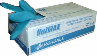 UniMax/Юнимакс перчатки латексные S голубые *25 пар/уп. 