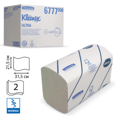 **Полотенца в пачках Kimberly-Clark 6777 Kleenex Ultra белые, V-укл, 2-сл, 124л*30 уп. вывод