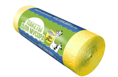 Пакеты для мусора 30л.* 25 шт. 7мкм желтые Пеликан 2А  90 рул/кор